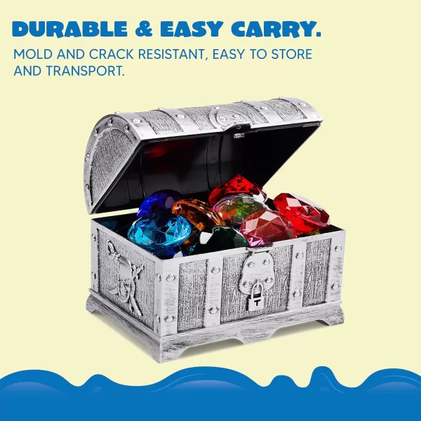 Sloosh Diving Gems Pool Toys 16 Big Colorful Diamond with Pirate Treasure Chest Swim Dive Toy for Kids Underwater Gemstone Swimming Training Gift Water Toys Pool GamesSilverSilver