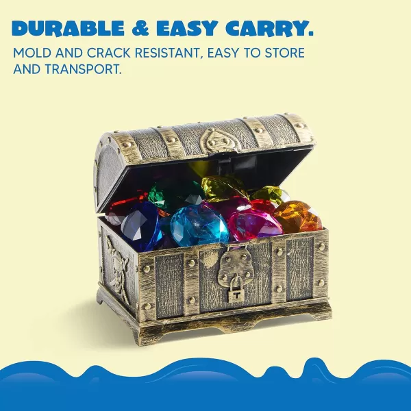 Sloosh Diving Gems Pool Toys 16 Big Colorful Diamond with Pirate Treasure Chest Swim Dive Toy for Kids Underwater Gemstone Swimming Training Gift Water Toys Pool GamesSilverGold