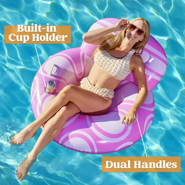 Sloosh Inflatable Pool Floats Chair  River Tube Pool Floaties Sofa with Big Backrest Lounge Above Water Floating Chair Mesh Bottom Swimming Pool Party Toys Lounger Lake Raft for Adults Pink WhitePink White