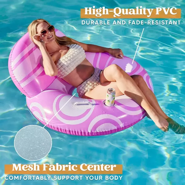 Sloosh Inflatable Pool Floats Chair  River Tube Pool Floaties Sofa with Big Backrest Lounge Above Water Floating Chair Mesh Bottom Swimming Pool Party Toys Lounger Lake Raft for Adults Pink WhitePink White