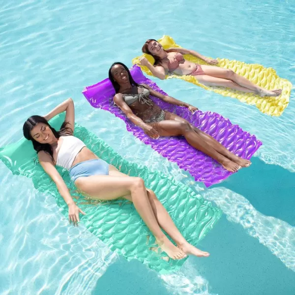 Sloosh 3 Pack Inflatable Pool Mat Swimming Pool Mattress Float Lounge with Headrest Pool Float Air Mat for Adults 64x32 inchGreenPurpleYellow
