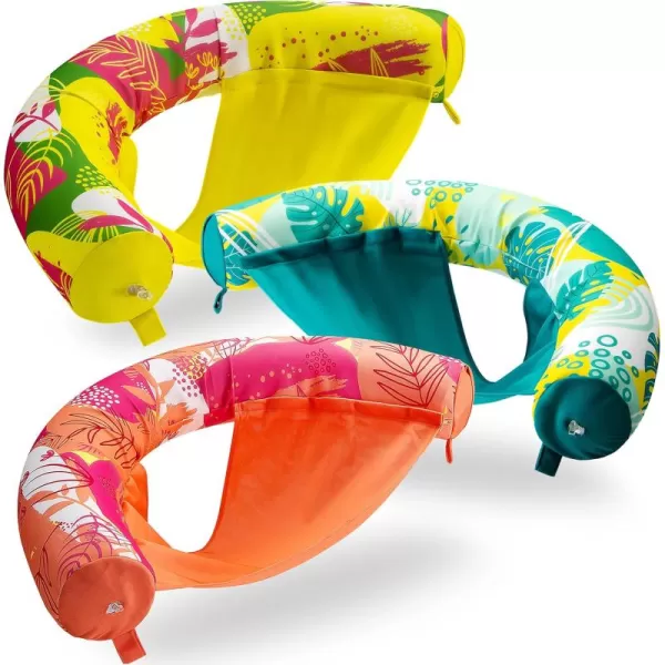 Sloosh 3 Packs Inflatable Pool Float Noodle Chair Floral Design Pool Noodle Sling Floatie Swimming Pool Party Floating Chair Pool Floats for AdultOrangeYellowGreen