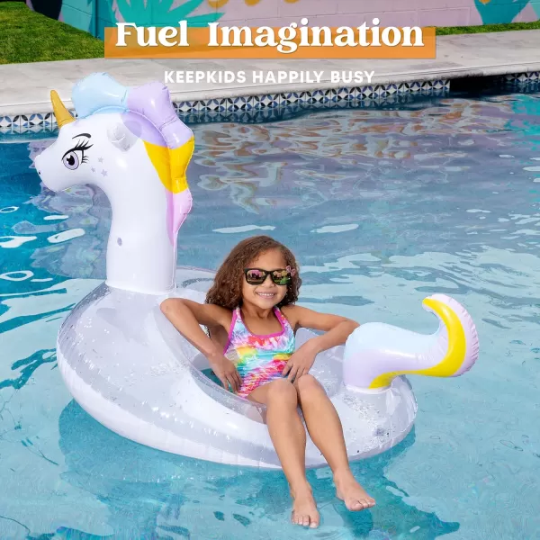 JOYIN Unicorn Pool Floats Kids  Inflatable Pool Tube Swim Ring Floaties with Glitter for Adults Kids Floating Fun Beach Lake Floaty Raft Summer Swimming Pool Toys Party Decorations Unicorn