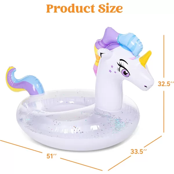 JOYIN Unicorn Pool Floats Kids  Inflatable Pool Tube Swim Ring Floaties with Glitter for Adults Kids Floating Fun Beach Lake Floaty Raft Summer Swimming Pool Toys Party Decorations Unicorn