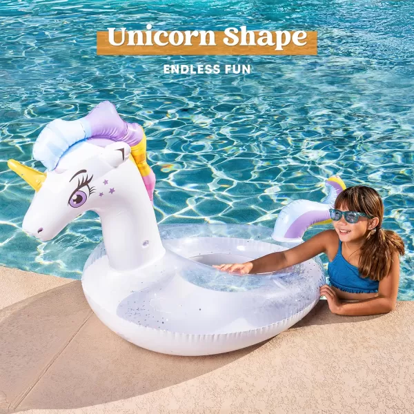 JOYIN Unicorn Pool Floats Kids  Inflatable Pool Tube Swim Ring Floaties with Glitter for Adults Kids Floating Fun Beach Lake Floaty Raft Summer Swimming Pool Toys Party Decorations Unicorn