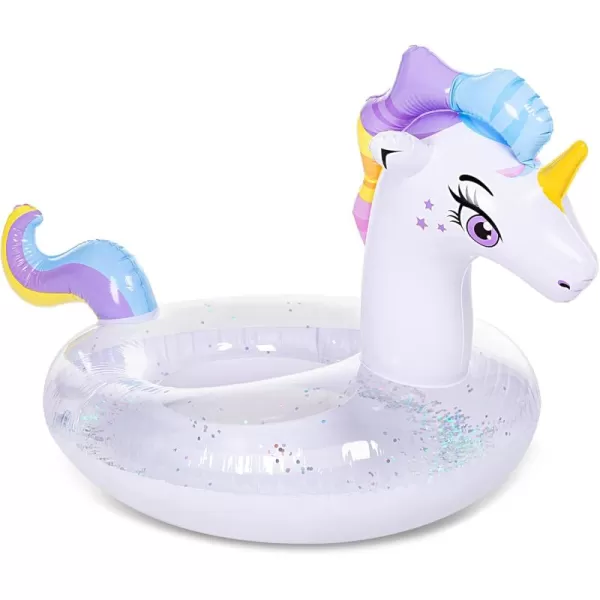 JOYIN Unicorn Pool Floats Kids  Inflatable Pool Tube Swim Ring Floaties with Glitter for Adults Kids Floating Fun Beach Lake Floaty Raft Summer Swimming Pool Toys Party Decorations Unicorn