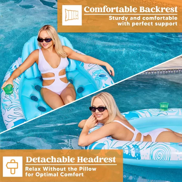 Inflatable Tanning Pool Floats Adult  Sloosh Oval Tanning Float Lounger for Adults Raft Sunbathing Lounge Cool Water Party Toys Lake Beach Swimming Pool Sun Tan Tube with Backrest Cup Holders BlueBlue