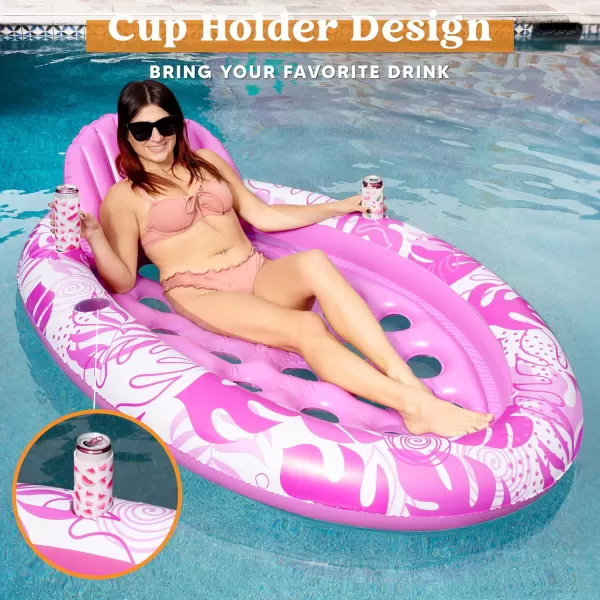 Inflatable Tanning Pool Floats Adult  Sloosh Oval Tanning Float Lounger for Adults Raft Sunbathing Lounge Cool Water Party Toys Lake Beach Swimming Pool Sun Tan Tube with Backrest Cup Holders BluePink