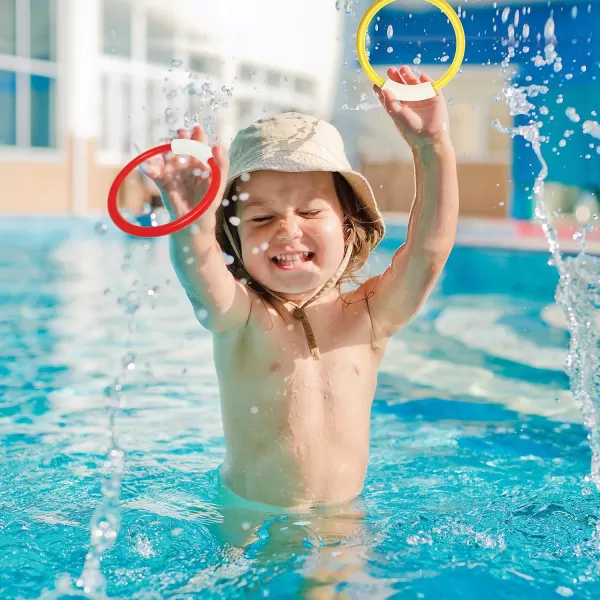 JOYIN 18Pcs Diving Pool Toys for Kids Swimming Pool Toy with Storage Bag Includes 4 Pool Rings 4 Diving Sticks 4 Bandits 6 Treasures Underwater Swim Pool Games for Ages 812