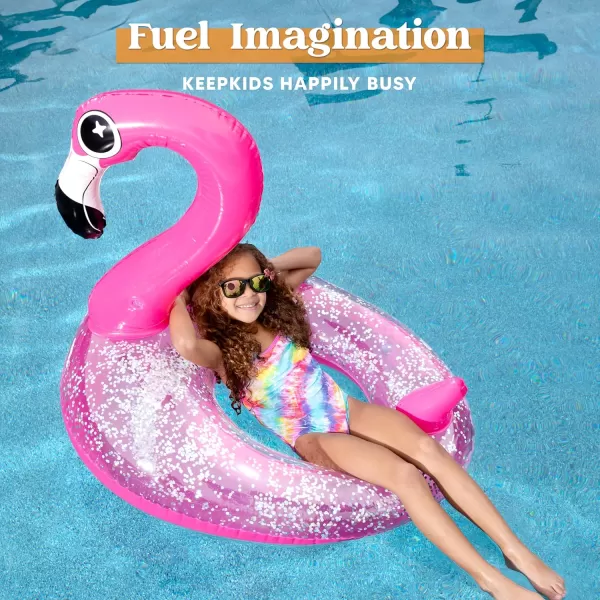 JOYIN Inflatable Flamingo Pool Floats  Flamingo Pool Tube Swim Ring Floaties with Glitter for Adults Kids Floating Fun Beach Lake Floaty Raft Summer Swimming Pool Toys Party Decorations Flamingo