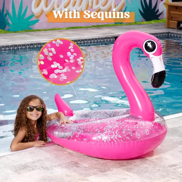 JOYIN Inflatable Flamingo Pool Floats  Flamingo Pool Tube Swim Ring Floaties with Glitter for Adults Kids Floating Fun Beach Lake Floaty Raft Summer Swimming Pool Toys Party Decorations Flamingo