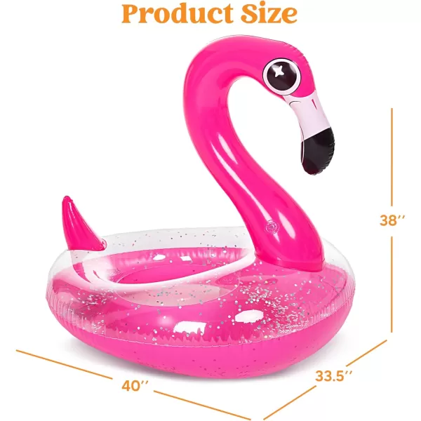 JOYIN Inflatable Flamingo Pool Floats  Flamingo Pool Tube Swim Ring Floaties with Glitter for Adults Kids Floating Fun Beach Lake Floaty Raft Summer Swimming Pool Toys Party Decorations Flamingo