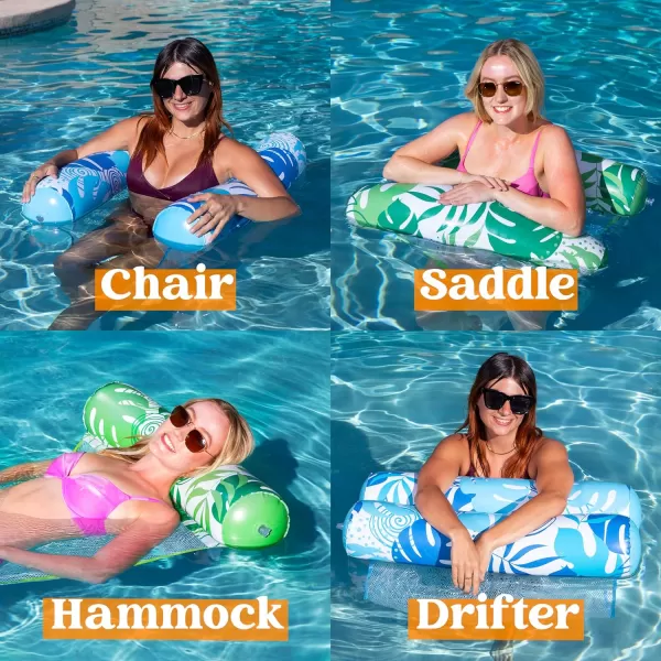 Sloosh 2 Packs Hammock Pool Floats Adults 4in1 MultiPurpose Inflatable Pool Floats PVC Water Hammock Lounge FloatiesBlue Green