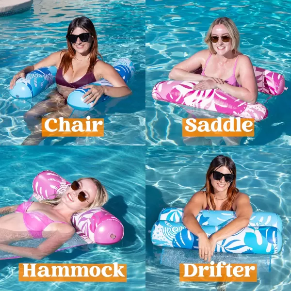 Sloosh 2 Packs Hammock Pool Floats Adults 4in1 MultiPurpose Inflatable Pool Floats PVC Water Hammock Lounge FloatiesBlue Pink