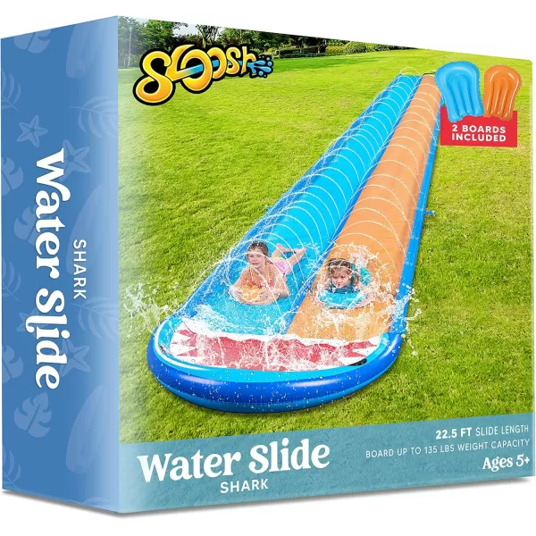 Sloosh 225ft Shark Double Water Slide Heavy Duty Lawn Water Slide with Sprinkler and 2 Slip Inflatable Boards for Party in Summer Yard Lawn Outdoor Water Play Activities