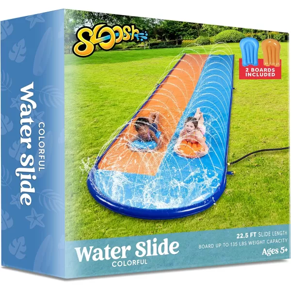 Sloosh 225ft Triple Water Slide and 3 Body Boards Backyard Lawn Water Slides with Outdoor Slip Sprinkler for Kids Adults Summer Water Fun Toy225FT Double Lanes