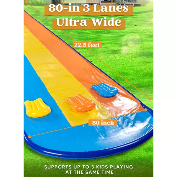 Sloosh 225ft Triple Water Slide and 3 Body Boards Backyard Lawn Water Slides with Outdoor Slip Sprinkler for Kids Adults Summer Water Fun Toy225FT Triple Lanes
