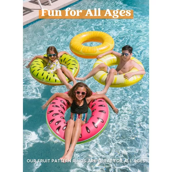 Sloosh 4 Pack Inflatable Pool Floats Fruit Tube Rings Fruit Pool Tubes Pool Floaties Toys Beach Swimming Party Toys for Kids and Adults