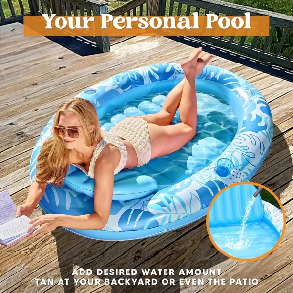 Sloosh Inflatable Pool Float Lounge 70quot x 50quot Oval Suntan Tub Floatie for Adults Tanning Pool Lounge Raft Floats Personal Pool Lounger for Summer Water PartyBlue