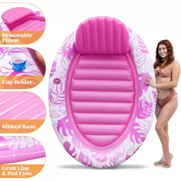 Sloosh Inflatable Pool Float Lounge 70quot x 50quot Oval Suntan Tub Floatie for Adults Tanning Pool Lounge Raft Floats Personal Pool Lounger for Summer Water PartyPink