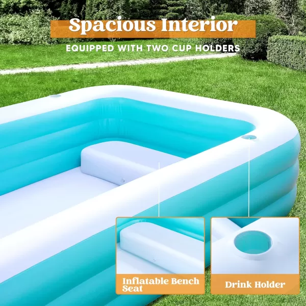 Sloosh Inflatable Pool with Seats 125quot x 68quot x 22quot FullSized Inflatable Swimming Pool Durable Thickened Above Ground Swimming Pool Blow Up Family Pool Summer Water Party Backyard Garden Lawn