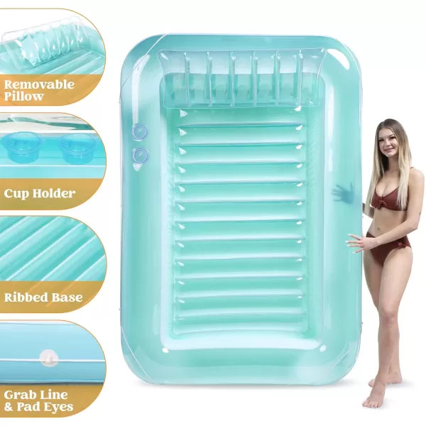Sloosh Inflatable Tanning Pool Lounge Float 70quot x 46quot Suntan Tub Raft Floatie Tanning Pool with Pillow Personal Pool Lounger for Adult Summer Water Party LBlueCyan