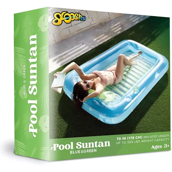 Sloosh Inflatable Tanning Pool Lounge Float 70quot x 46quot Suntan Tub Raft Floatie Tanning Pool with Pillow Personal Pool Lounger for Adult Summer Water Party LBlueBlue Green