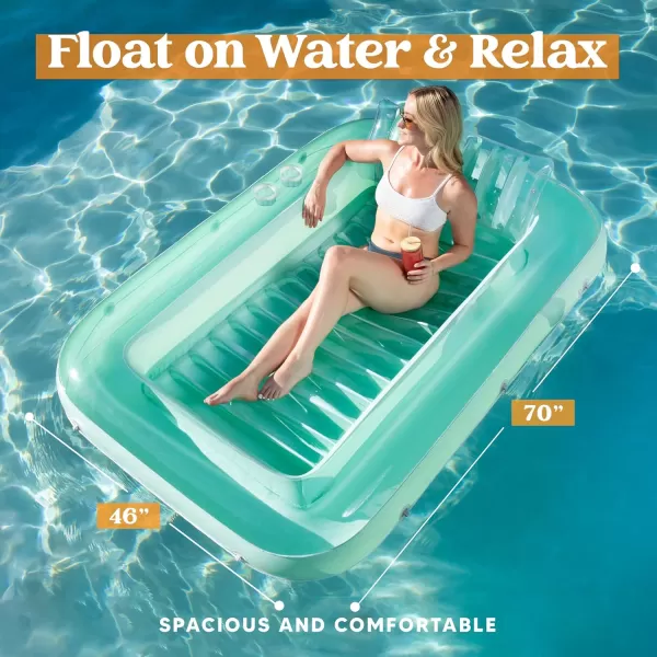Sloosh Inflatable Tanning Pool Lounge Float 70quot x 46quot Suntan Tub Raft Floatie Tanning Pool with Pillow Personal Pool Lounger for Adult Summer Water Party LBlueCyan