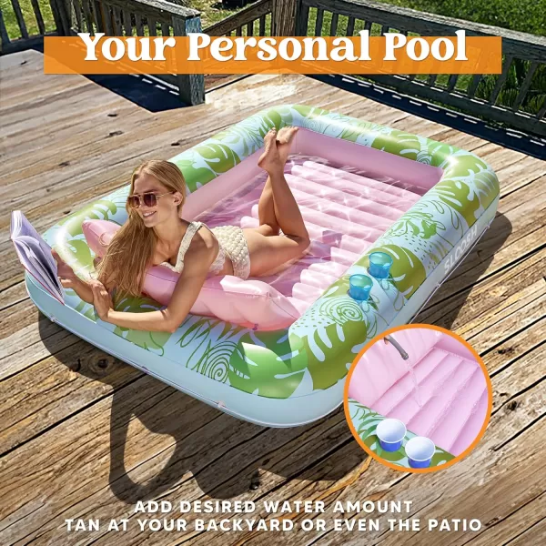 Sloosh Inflatable Tanning Pool Lounger Float for Adults 70quot x 46quot Large Suntan Tub Pool Floats Sun Tan Tub Ice Bath Tub Tanning Bed Blow up Pool Raft Lounge Floatie LBlueCyan Pink