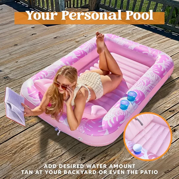 Sloosh Inflatable Tanning Pool Lounger Float for Adults 70quot x 46quot Large Suntan Tub Pool Floats Sun Tan Tub Ice Bath Tub Tanning Bed Blow up Pool Raft Lounge Floatie LBlueBlushing Pink