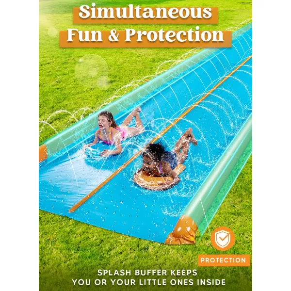 Sloosh Super Double Water Slide for Adult Kids 25ft x 7ft Heavy Duty Lawn Water Slide with Sprinkler and 2 Slip Inflatable Boards for Party in Summer Yard Lawn Outdoor Water Play Activities