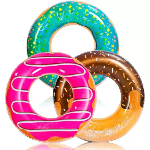 Inflatable Pool Floats with Glitters 325quot3 Pack Pool Floaties Tubes for Swimming Pool Kids Adults Beach Outdoor Party SuppliesDonut