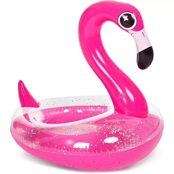 JOYIN Inflatable Flamingo Pool Floats  Flamingo Pool Tube Swim Ring Floaties with Glitter for Adults Kids Floating Fun Beach Lake Floaty Raft Summer Swimming Pool Toys Party Decorations Flamingo
