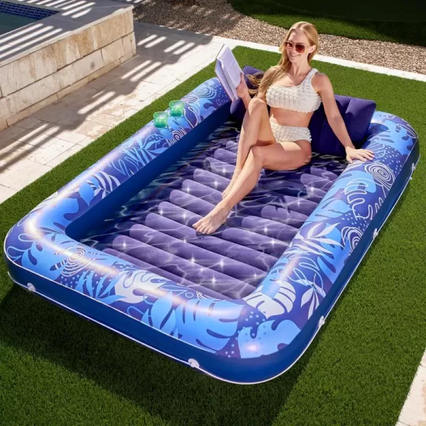 Sloosh Inflatable Tanning Pool Lounger Float for Adults 70quot x 46quot Large Suntan Tub Pool Floats Sun Tan Tub Ice Bath Tub Tanning Bed Blow up Pool Raft Lounge Floatie LBlueDark Blue