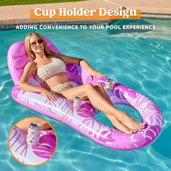 imageSloosh Inflatable Pool Floats Lounger Adult Pool Float Lounge Raft Floaties Water Floating Recliner Chair with Cup Holders Foot Rest Swimming Pool FloatyPink