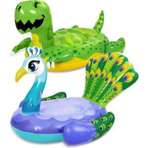 imageSloosh 2Pack Inflatable Dinosaur ampamp Peacock Pool Floats Set Fun Beach Floaties for Swim Party Decorations Toys Inflatable Island Summer Pool Raft Lounge Ride On for Adults Kids
