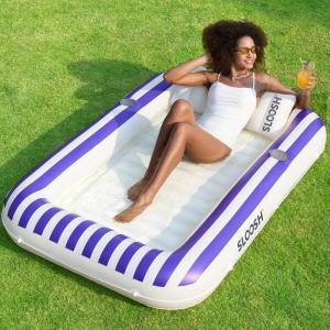 imageSLOOSH Inflatable Tanning Pool Lounger Float 70quot x 46quot Pool Floats Adult with Pillow 4 in 1 Suntan Tub Raft FloatieSunbathing Bed Lounge for Water Blow Up Ball Pit Party GiftsNavyblue Stripe