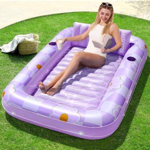 imageSLOOSH Inflatable Tanning Pool Lounger Float 70quot x 46quot Pool Floats Adult with Pillow 4 in 1 Suntan Tub Raft FloatieSunbathing Bed Lounge for Water Blow Up Ball Pit Party GiftsPurple Chase Flower