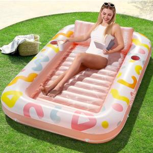imageSLOOSH Inflatable Tanning Pool Lounger Float 70quot x 46quot Pool Floats Adult with Pillow 4 in 1 Suntan Tub Raft FloatieSunbathing Bed Lounge for Water Blow Up Ball Pit Party GiftsPink Doodle