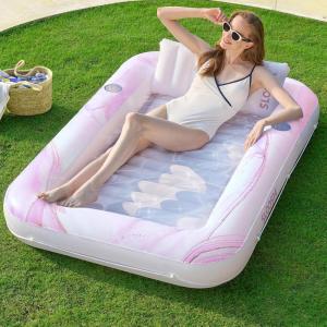 imageSLOOSH Inflatable Tanning Pool Lounger Float 70quot x 46quot Pool Floats Adult with Pillow 4 in 1 Suntan Tub Raft FloatieSunbathing Bed Lounge for Water Blow Up Ball Pit Party GiftsPink Marble