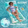 imageSLOOSH Adjustable Backrest Pool Floats  Tropical Leaves Pool Lounger Floaties Adults with Cup Holders Inflatable Tanning Float Rafts Chair Beach Lake Floating Above Water Keep Cool ChampagneCyan
