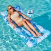 imageSLOOSH Adjustable Backrest Pool Floats  Tropical Leaves Pool Lounger Floaties Adults with Cup Holders Inflatable Tanning Float Rafts Chair Beach Lake Floating Above Water Keep Cool ChampagneBlue