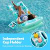 imageSLOOSH Adjustable Backrest Pool Floats  Tropical Leaves Pool Lounger Floaties Adults with Cup Holders Inflatable Tanning Float Rafts Chair Beach Lake Floating Above Water Keep Cool ChampagneCyan