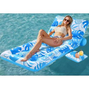 imageSLOOSH Adjustable Backrest Pool Floats  Tropical Leaves Pool Lounger Floaties Adults with Cup Holders Inflatable Tanning Float Rafts Chair Beach Lake Floating Above Water Keep Cool ChampagneBlue