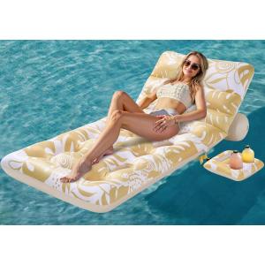 imageSLOOSH Adjustable Backrest Pool Floats  Tropical Leaves Pool Lounger Floaties Adults with Cup Holders Inflatable Tanning Float Rafts Chair Beach Lake Floating Above Water Keep Cool ChampagneChampagne