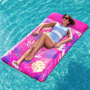 imageSLOOSH Inflatable Pool Floats Raft  XL Fabric Covered Pool Mat Lounger Floaties for Adults Ultra Comfort Inflatable Water Float with Headrest for Beach Lake Swimming Pool Floating 68quotX34quot TealPink