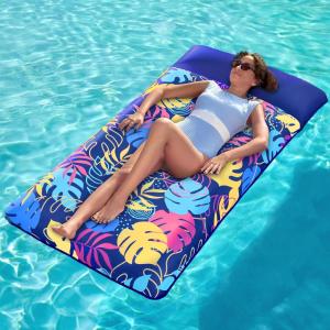 imageSLOOSH Inflatable Pool Floats Raft  XL Fabric Covered Pool Mat Lounger Floaties for Adults Ultra Comfort Inflatable Water Float with Headrest for Beach Lake Swimming Pool Floating 68quotX34quot TealBlue