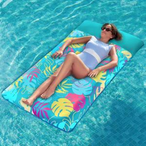 imageSLOOSH Inflatable Pool Floats Raft  XL Fabric Covered Pool Mat Lounger Floaties for Adults Ultra Comfort Inflatable Water Float with Headrest for Beach Lake Swimming Pool Floating 68quotX34quot TealTeal