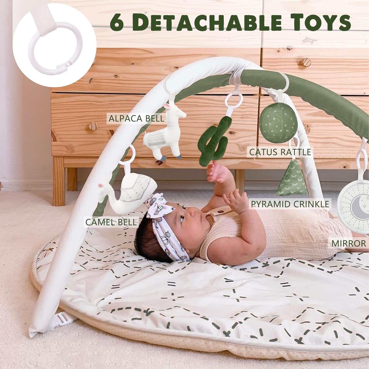 Tummy Time Mat with 6 Toys Macrame Baby Play Mat for Newborn Baby Gym with 12 Milestone Cards StageBased Sensory and Motor Skill Development Baby Play Gym Non Slip Mat Washable GreenGreen