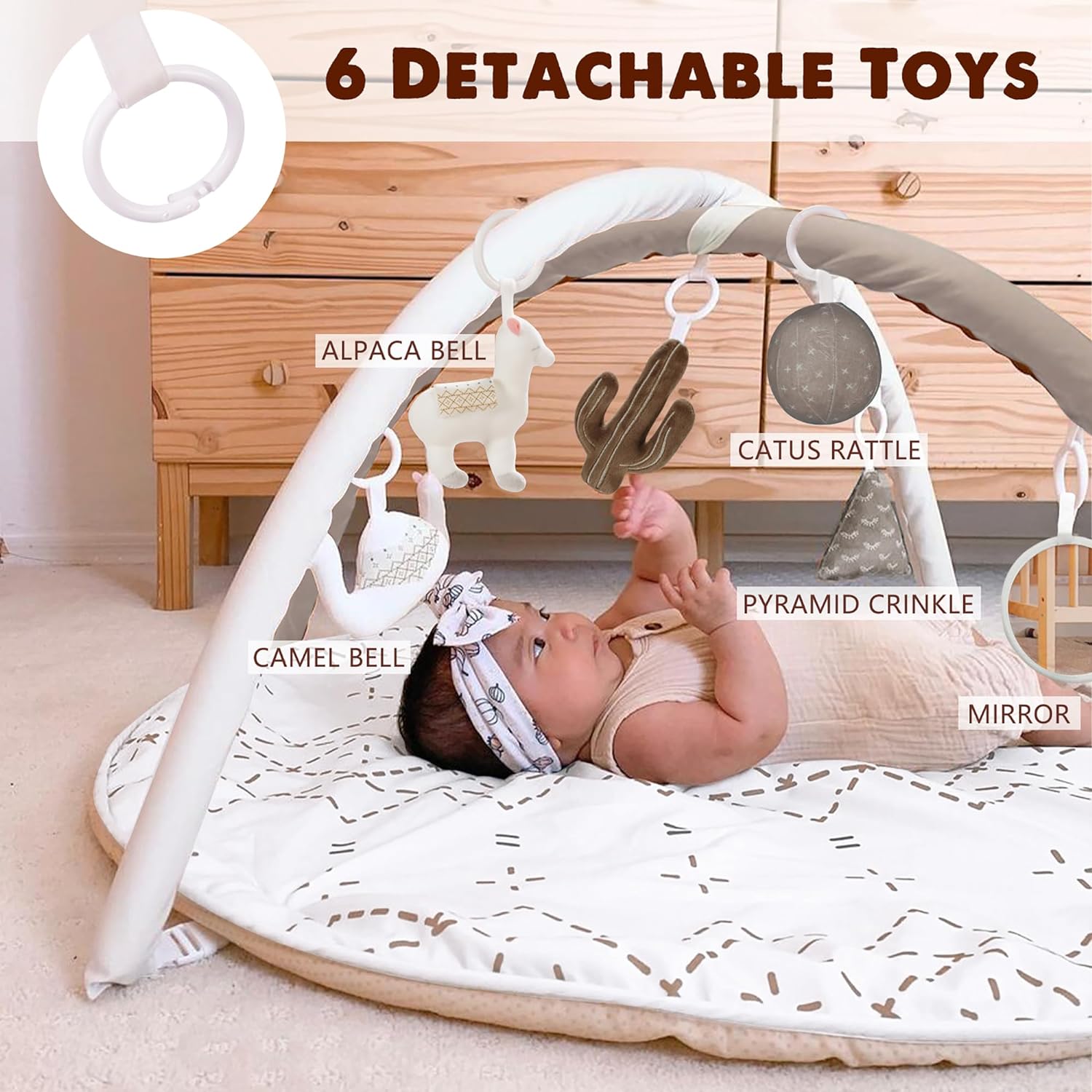 Tummy Time Mat with 6 Toys Macrame Baby Play Mat for Newborn Baby Gym with 12 Milestone Cards StageBased Sensory and Motor Skill Development Baby Play Gym Non Slip Mat Washable GreenKhaki